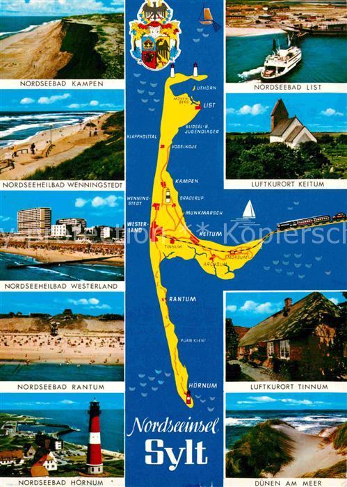 Insel Sylt Nordseebaeder der Insel Strand Leuchtturm Landkarte Wappen