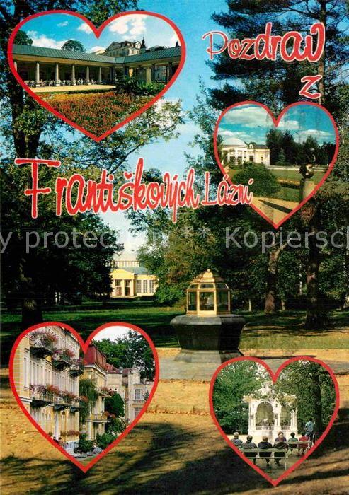 Franzensbad Boehmen Kurhotel Kolonnade Statue Baeder Musikpavillon Herz
