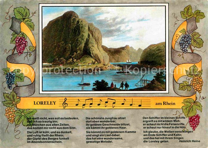 Liederkarte Loreley am Rhein Heinrich Heine Stahlstich Carl Mayers