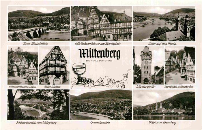 Miltenberg Main Mainbruecke Fachwerkhaeuser Marktplatz Historische Haeuser Schlo