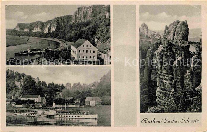 Rathen Saechsische Schweiz Panorama Elbe Felsen Bastei Raddampfer