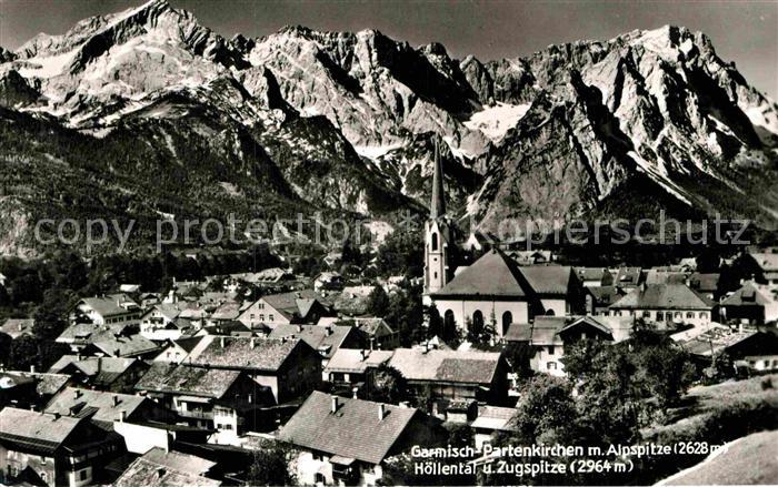 GARMISCH-PARTENKIRCHEN Bayern Ortsansicht mit Kirche Alpspitze Hoellental Zugspi