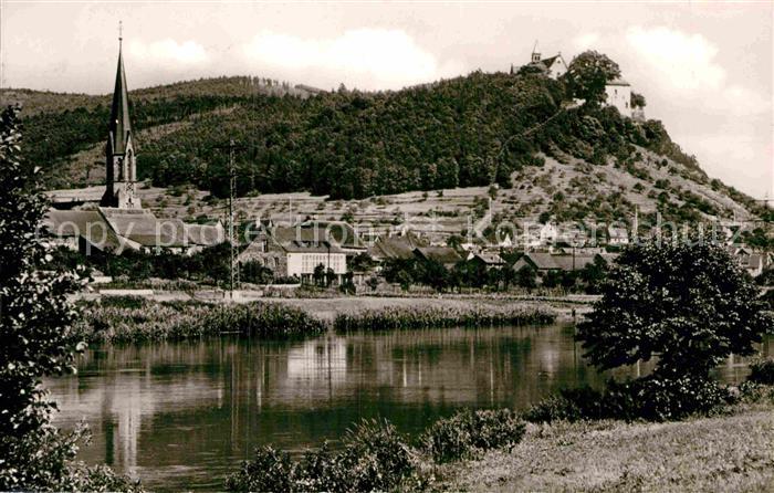 Grossheubach Blick ueber den Main Kirche Kloster Engelberg