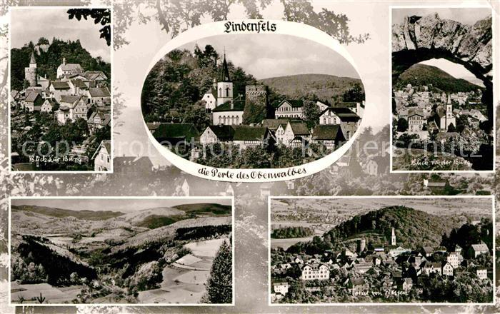 Lindenfels Odenwald Ortsansicht mit Burg Kirche Landschaftspanorama