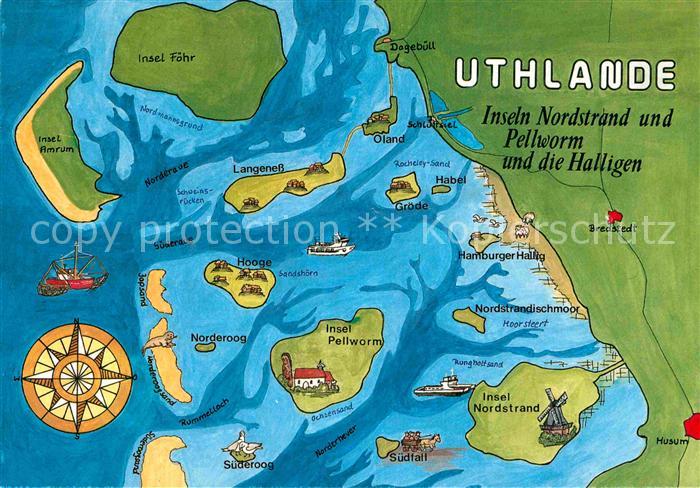 Nordstrand Inseln Nordstrand und Pellworm und die Halligen Landkarte