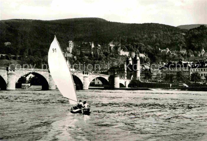 Heidelberg Neckar Segelboot Bruecke Blick zum Schloss