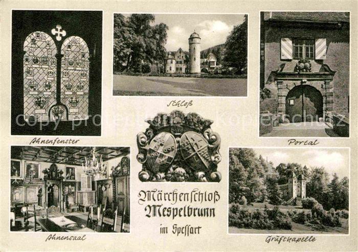 Mespelbrunn Maerchenschloss Ahnenfenster Ahnensaal Portal Gruftkapelle Kupfertie