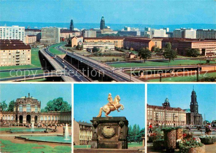 DRESDEN Elbe Neubauten Altstadt Hochstrasse Wallpavillon Zwinger Goldener Reiter