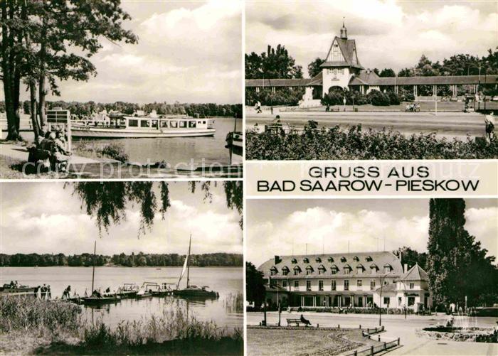 Pieskow Bad Saarow Uferpartie am Scharmuetzelsee Bootsanleger Bahnhof Gebaeude