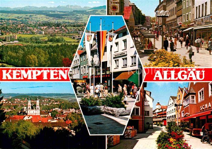 Kempten Allgaeu Innenstadt Fussgaengerzone Kirche Alpenblick
