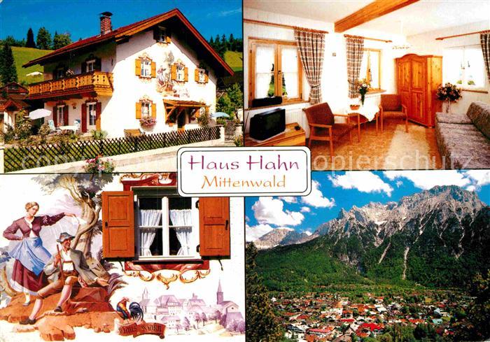 Mittenwald Bayern Pension Gaestehaus Haus Hahn Fassadenmalerei Alpenpanorama Hub