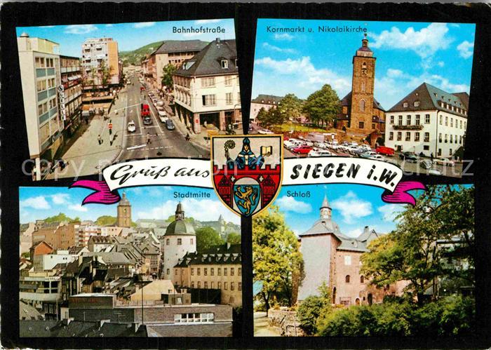 Siegen Westfalen Bahnhofstrasse Kornmarkt Nikolaikirche Schloss Stadtmitte Wappe