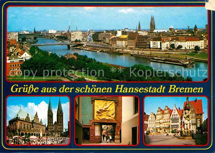 BREMEN  CITY Stadtbild Blick ueber die Weser Marktplatz Rathaus Dom Giebelhaeuse