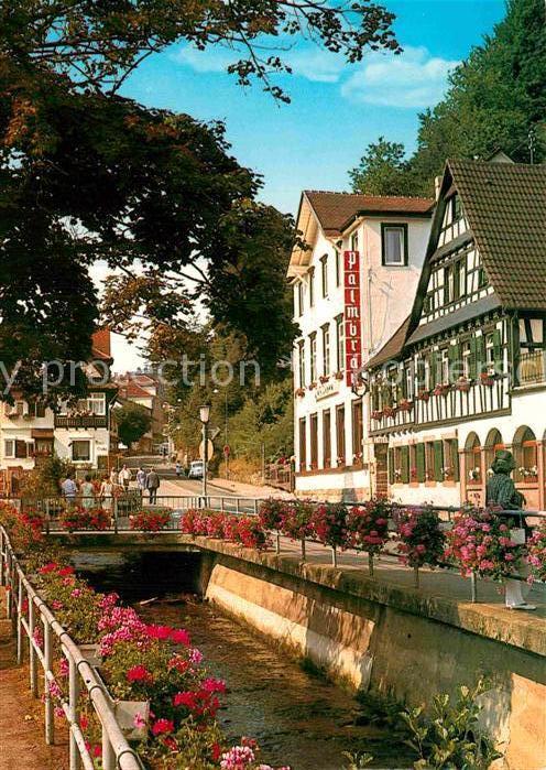 Bad Herrenalb Haeuserpartie an der Alb Kurort im Schwarzwald