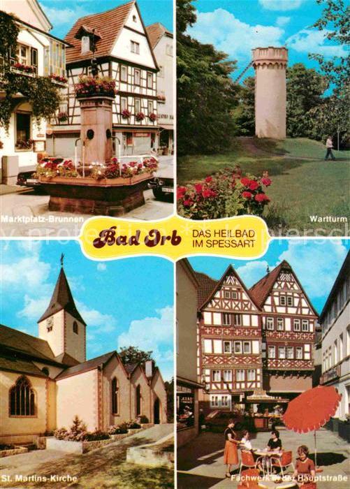 Bad Orb Marktplatz Brunnen Wartturm Kirche Fachwerkhaeuser Kurort im Spessart