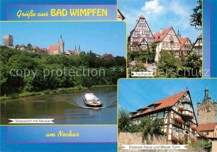 Bad Wimpfen Neckar Binnenschifffahrt Fachwerkhaeuser Elsaesser Haus Blauer Turm