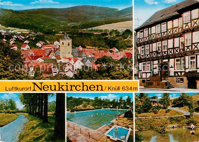Neukirchen Knuellgebirge Stadtpanorama Fachwerkhaus Bachlauf Freibad