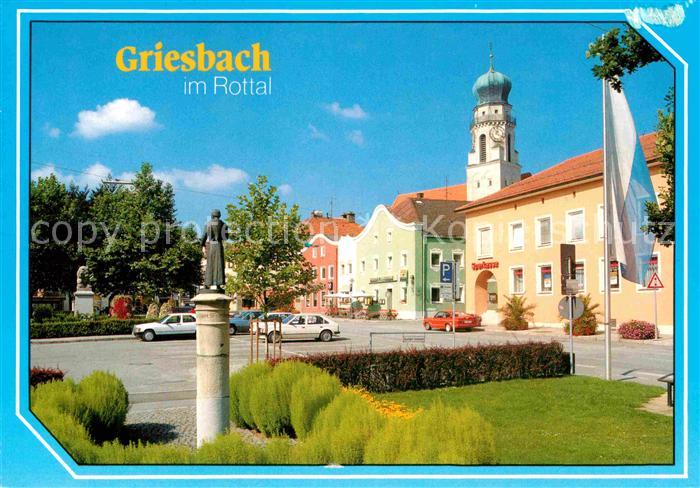 Griesbach Rottal Platz Denkmal Statue Blick zur Kirche