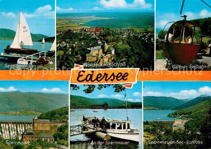 Edersee Segelboothafen Sperrmauer Stausee Waldeck Schloss Seilbahn