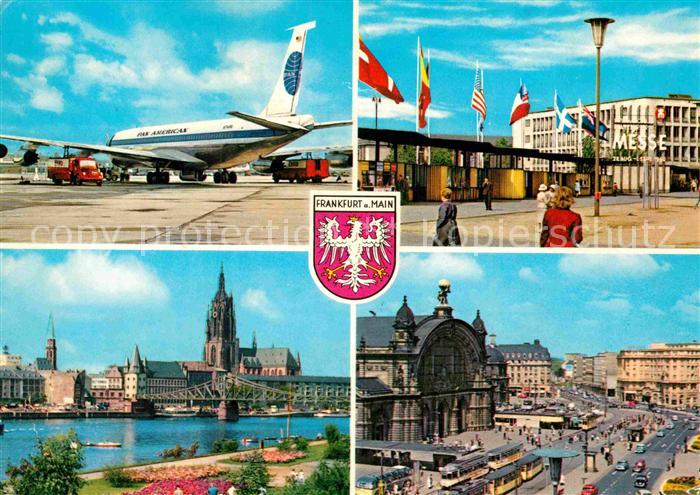 Frankfurt Main Flughafen Passagierflugzeug Messe Fahnen Mainpartie Dom Kirche