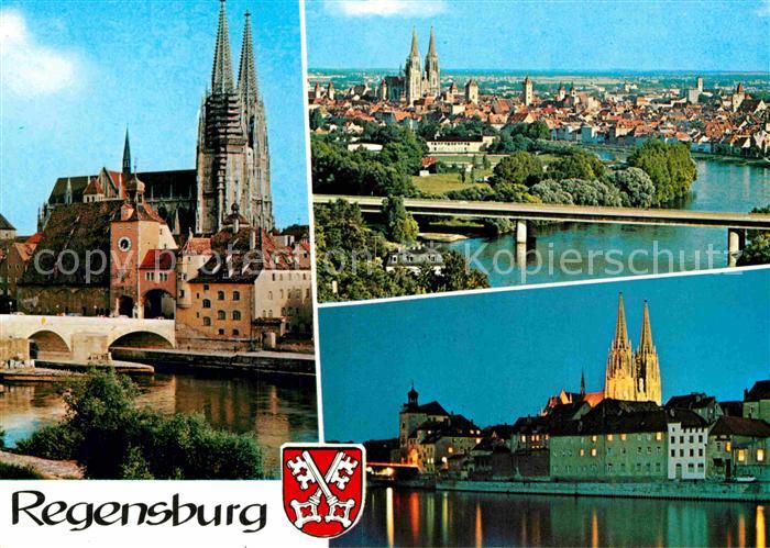 REGENSBURG Bayern Dom St Peter Stadtpanorama Nachtaufnahme