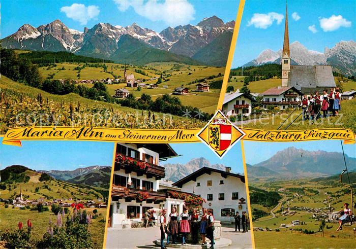 Maria Alm Steinernen Meer Panorama Hoehenluftkurort Kirche Alpen Alphornblaeser