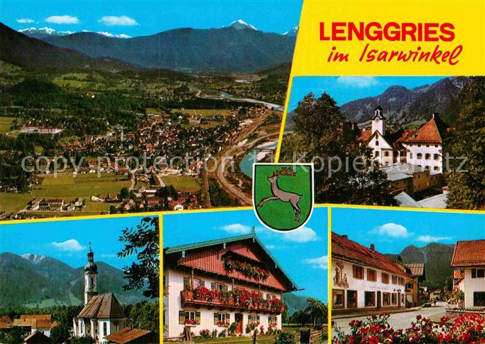 Lenggries Panorama Isartal Alpen Ortsmotive mit Kirche