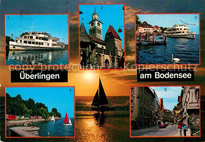 ueberlingen Bodensee Motorschiff Muensterturm Campingplatz Hauptstrasse Sonnenun