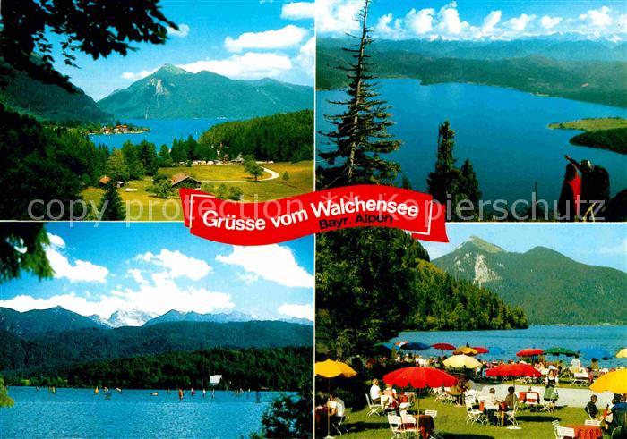 Walchensee Panorama Blick gegen Jochberg Alpen Huber Karte Nr 8274