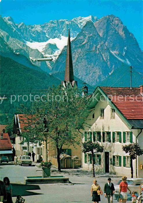 GARMISCH-PARTENKIRCHEN Bayern Florianplatz Kirchturm Zugspitze Waxensteine
