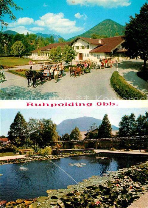 Ruhpolding Bayern Kurhaus und Kurpark Pferdewagen Seerosenteich