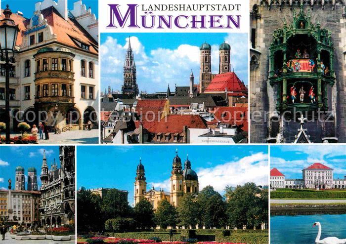 Muenchen Bayern Hofbraeuhaus Rathaus Frauenkirche Glockenspiel Marienplatz Theat