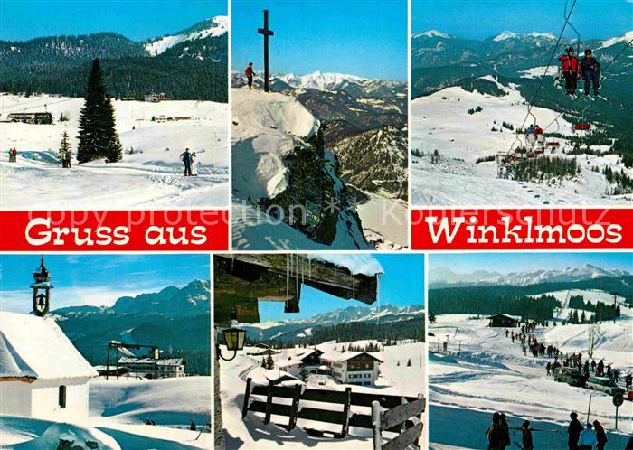 Winklmoos Winkelmoos Winterpanorama Skigebiet Alpen Gipfelkreuz Sessellift