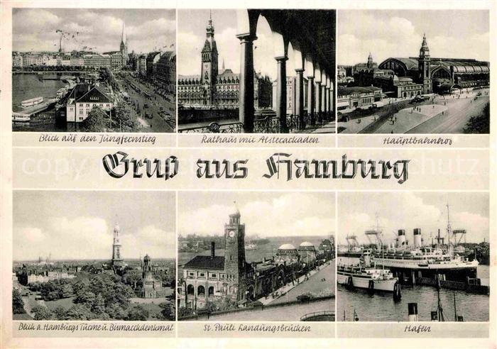 HAMBURG  CITY Jungfernstieg Rathaus Alsterarkaden Bahnhof Hafen St Pauli Landung