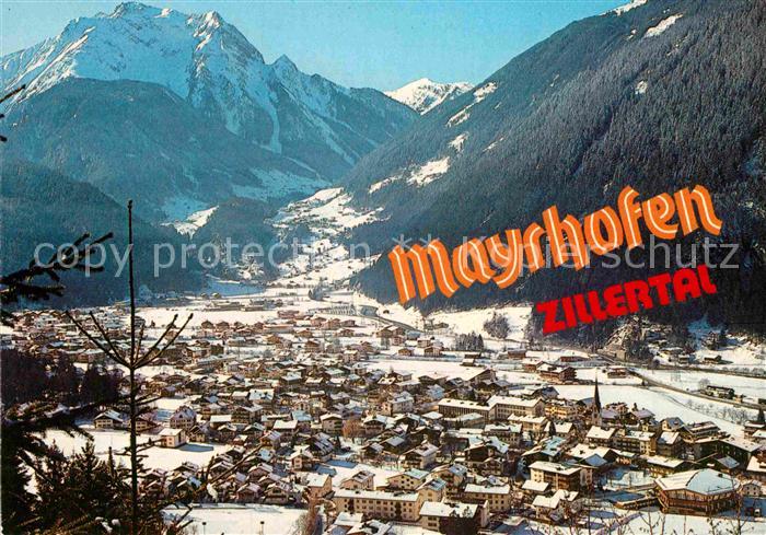 Mayrhofen Zillertal Winterpanorama mit Gruenberg Zillertaler Alpen