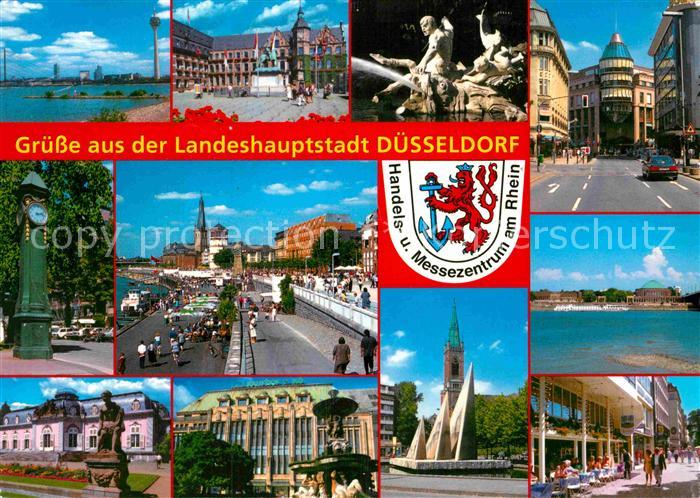 Duesseldorf Partie am Rhein Denkmal Statue Innenstadt Gebaeude Kirche