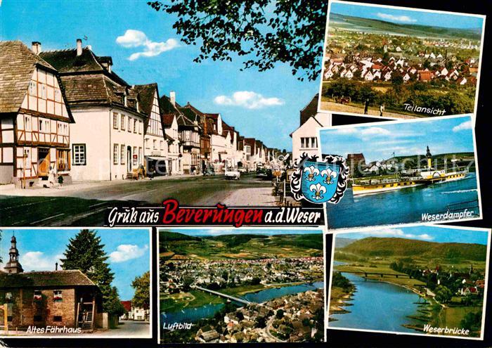 Beverungen Hauptstrasse Weser Dampfer Bruecke Faehrhaus Luftbild