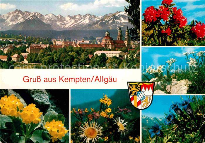 Kempten Allgaeu Stadtpanorama Alpenblick Alpenflora Wappen