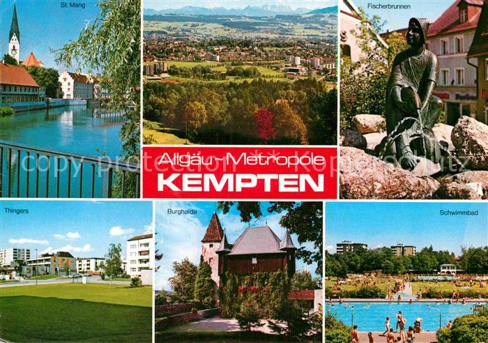 Kempten Allgaeu St Mang Kirche Landschaftspanorama Fischerbrunnen Schwimmbad Bur