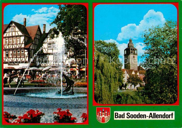 Bad Sooden-Allendorf Brunnen Marktplatz Fachwerkhaeuser Kirchturm