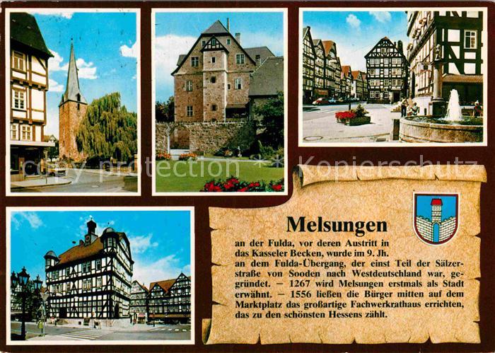 Melsungen Fulda Marktplatz Brunnen Fachwerkhaeuser Rathaus Schloss Geschichte