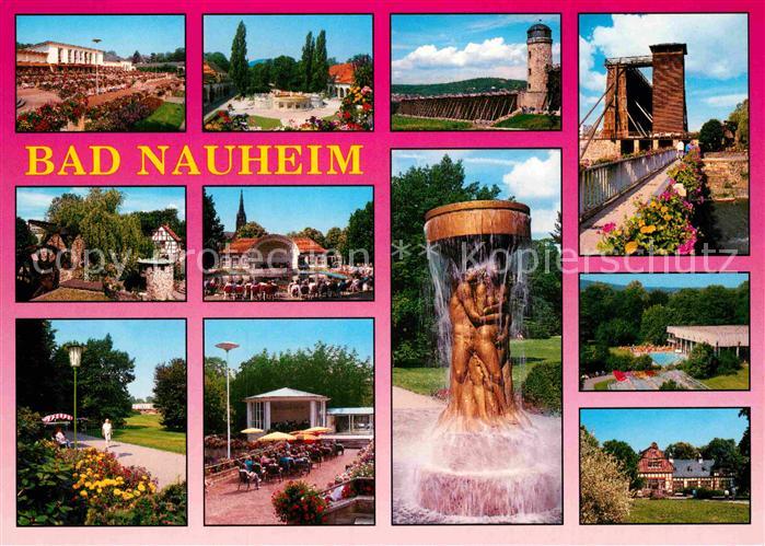 Bad Nauheim Teilansichten Kurort Kurpark Musikpavillon Brunnen Gradierwerk Bruec