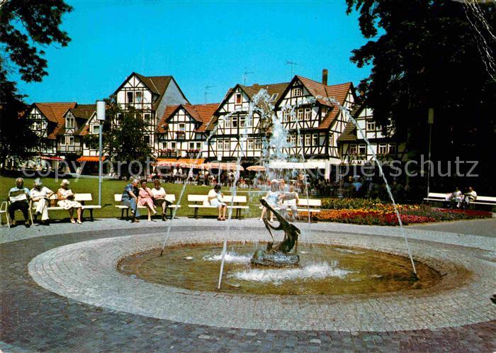 Bad Sooden-Allendorf Kurpark Springbrunnen Fachwerkhaeuser