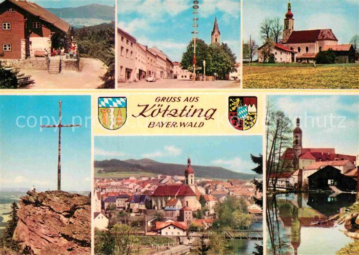 Koetzting Berghaus Marktplatz Maibaum Kirche Gipfelkreuz Bayerischer Wald