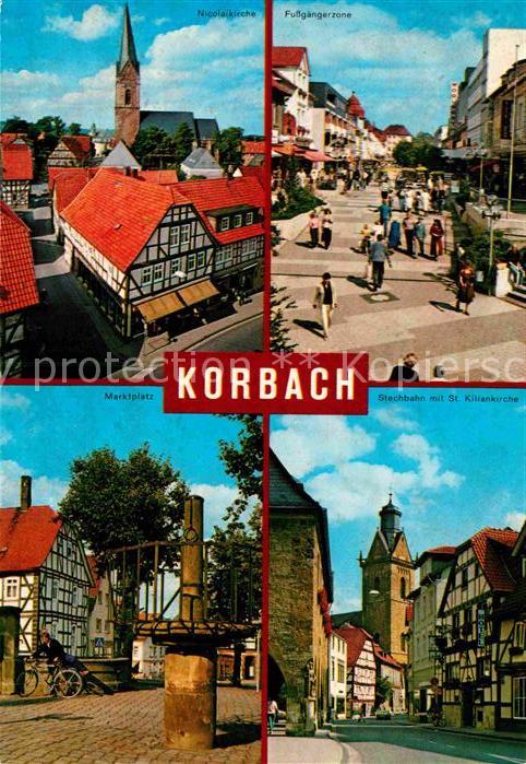 Korbach Kirche Fussgaengerzone Marktplatz Fachwerkhaeuser