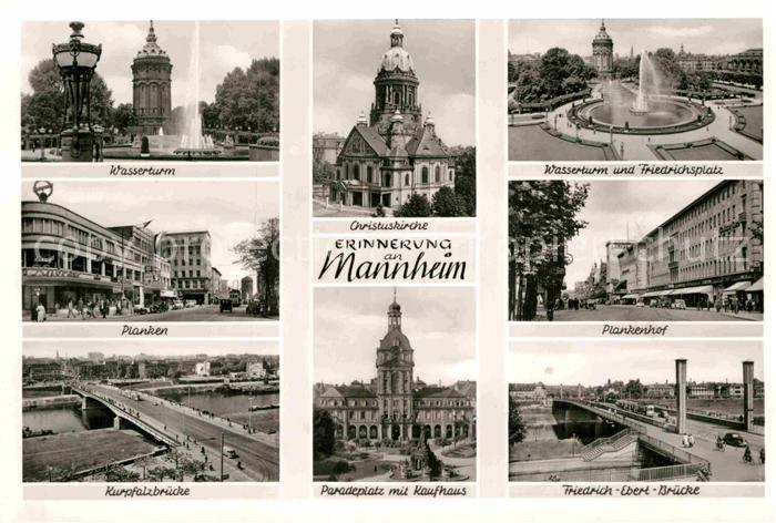 MANNHEIM BW Wasserturm Christuskirche Friedrichsplatz Planken Paradeplatz