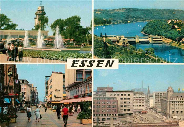 Essen Ruhr Stadtansicht Park Wasserfontaenen Bruecke