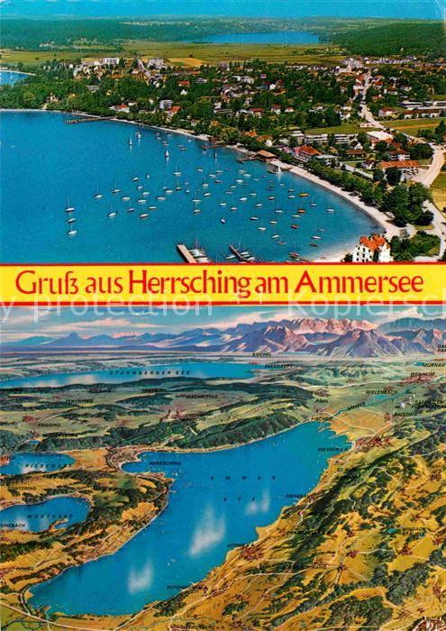 Herrsching Ammersee Fliegeraufnahme Panoramakarte