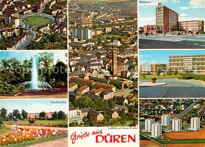 Dueren Rheinland Stadtpark Stadhalle Fliegeraufnahmen mit Anna Kirche Rathaus