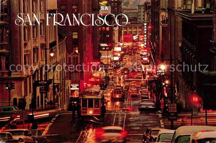 San Francisco California Busy Cable Cars climb the steep terraced Powell Street